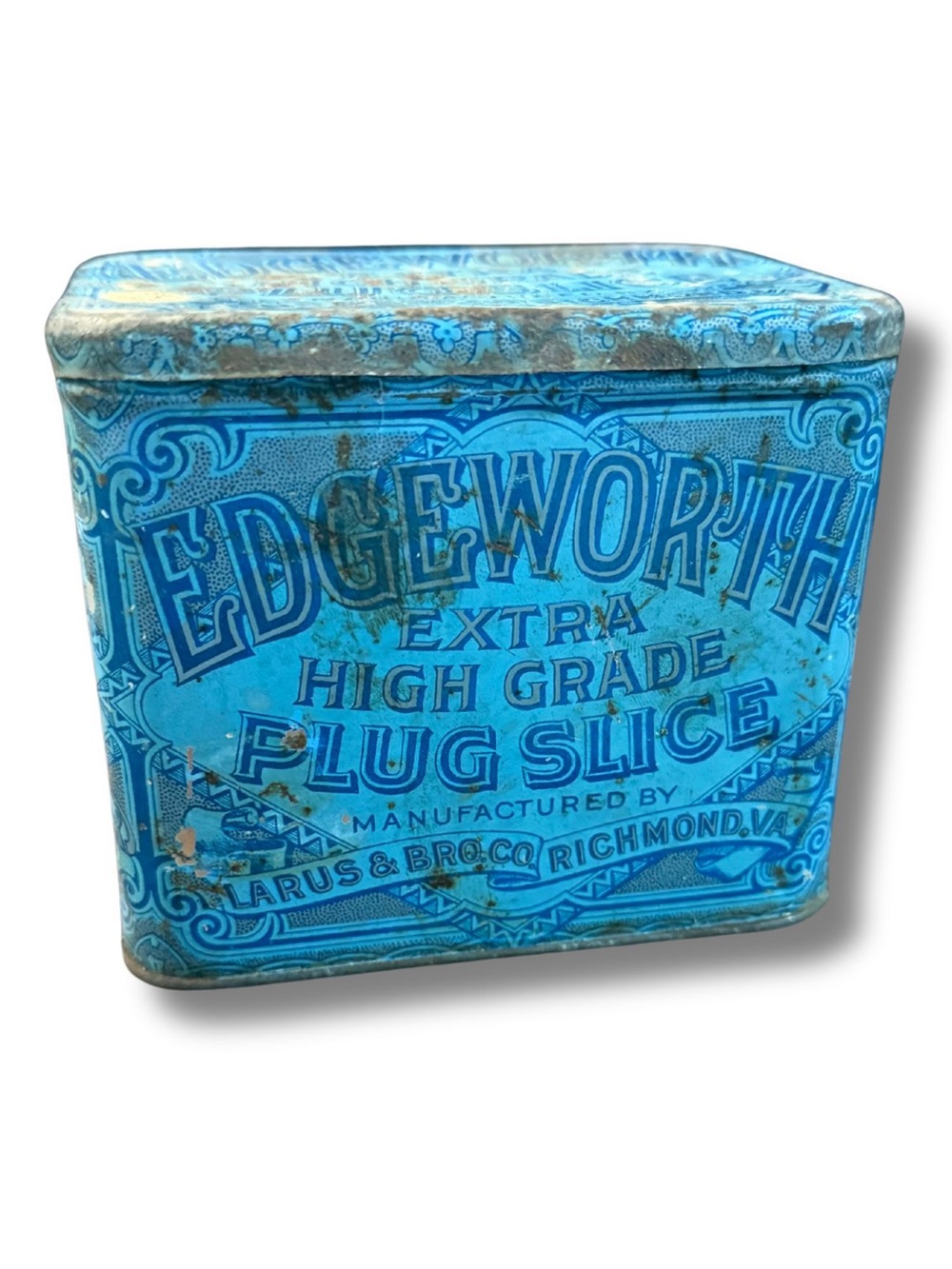 Vintage Edgeworth Tobacco Tin Blue Box Extra High Grade Plug Slice